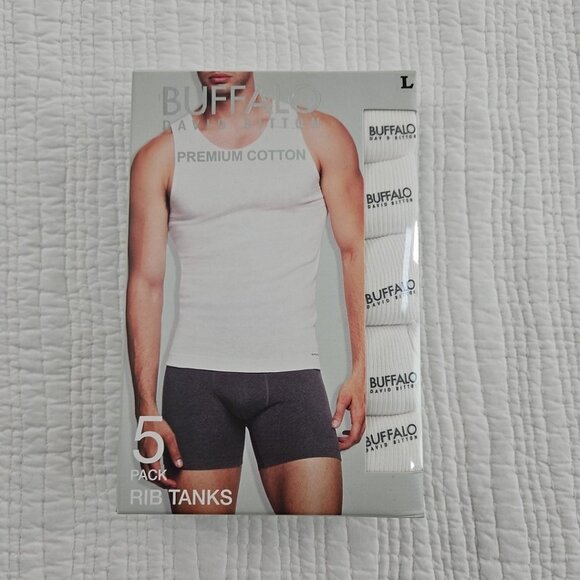 Buffalo David Bitton 5 Pack Rib Tanks Men's Large NEW NIB White Premium Cotton - Picture 1 of 10